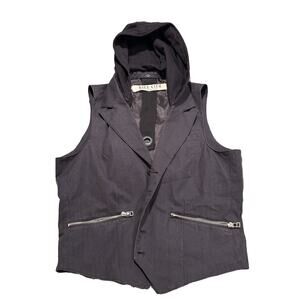 KILL CITY Slick Gun Metal Gray Pin Striped Zipper Hoodie Hooded Vest Size S